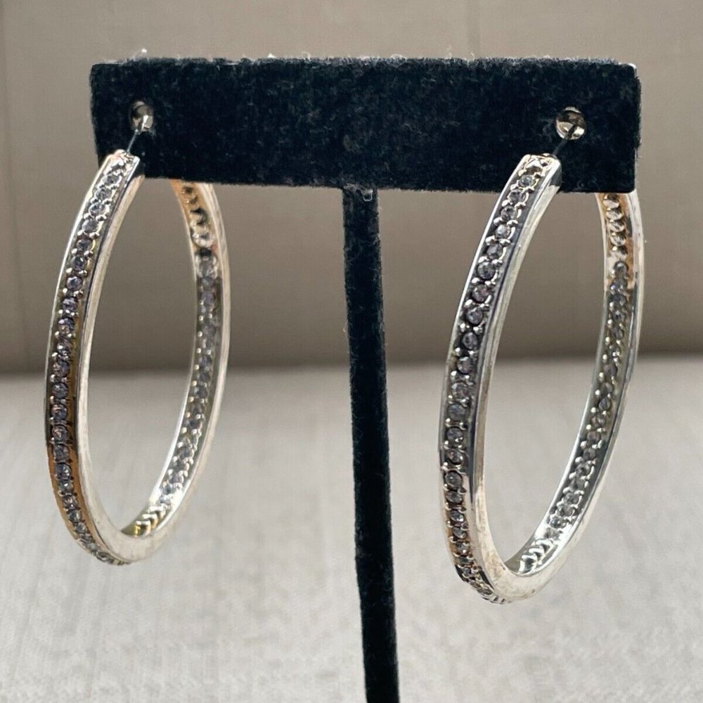 Silver Reflection Women Earrings Crytals accent PSP Hoop Panel Jewelry $46